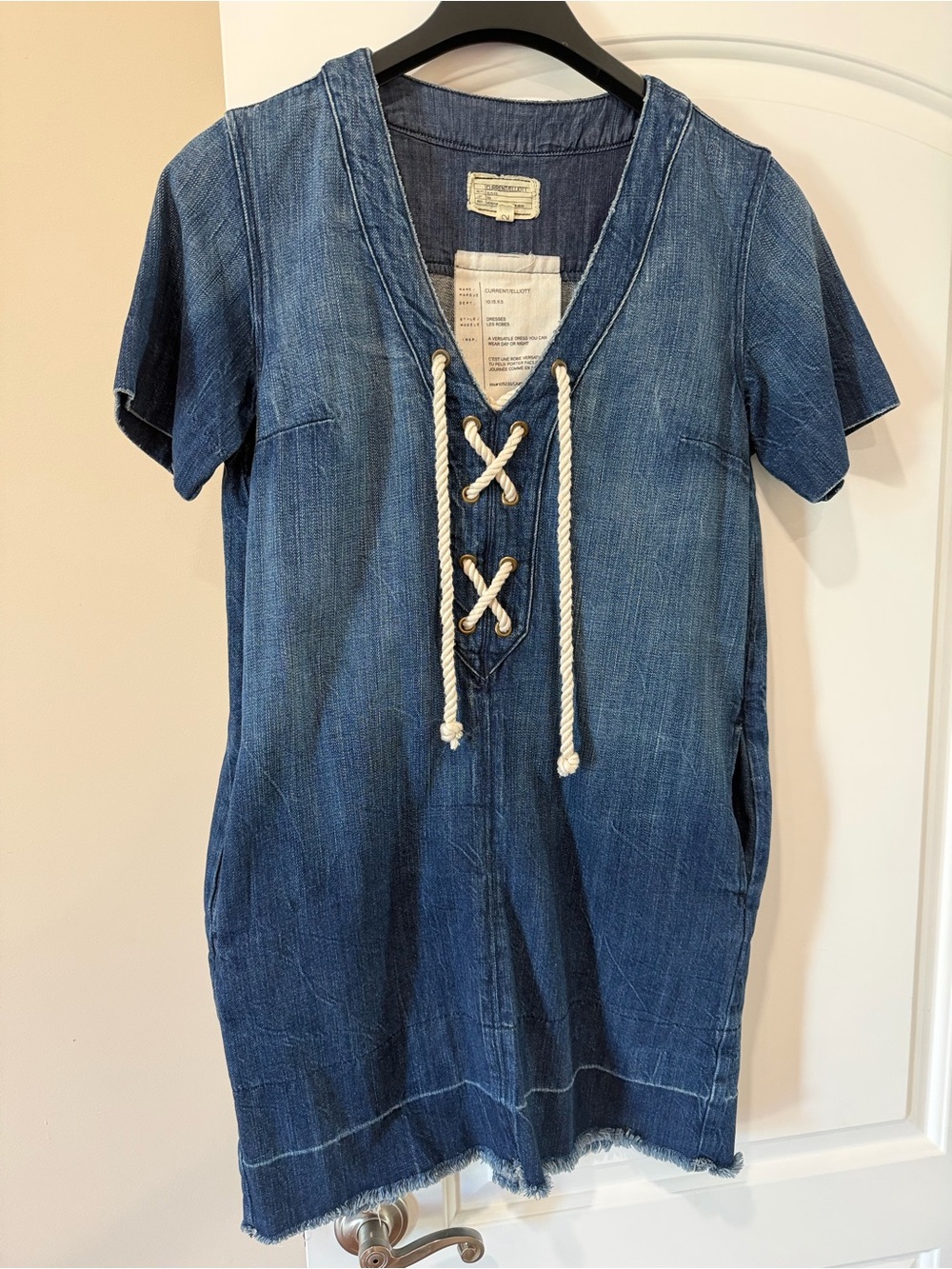 Current/Elliott Indigo Denim Lace-Up V-Neck Cover-Up - Picture 6 of 6
